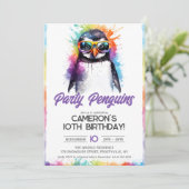Party Pinguin-Sonnenbrille, Kindergeburt Einladung (Stehend Vorderseite)