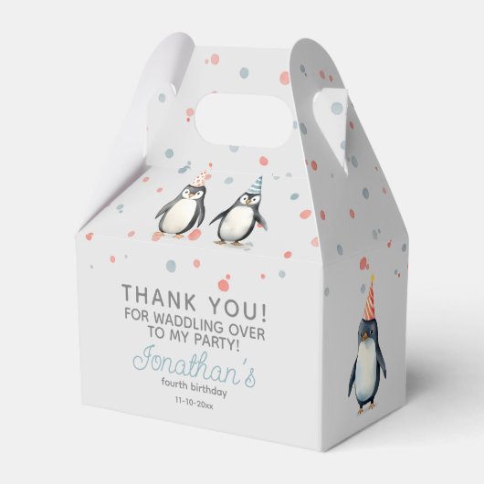 Party Pinguine, Aquarell, Kindergeburtstag Geschenkschachtel (Vorderseite)