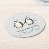 Party Pinguine, Aquarell, Kindergeburtstag Runder Pappuntersetzer (Angewinkelt)