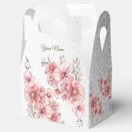 Party Pink Aquarell Blume Shiny Glitzer Moderne Geschenkschachtel (Geöffnet)