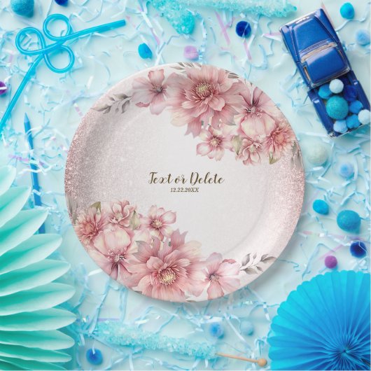 Party Pink Aquarell Blume Shiny Glitzer Moderne Pappteller (Party)