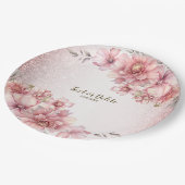 Party Pink Aquarell Blume Shiny Glitzer Moderne Pappteller (Schrägansicht)