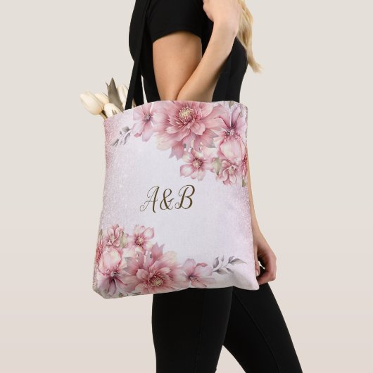 Party Pink Aquarell Blume Shiny Glitzer Moderne Tasche (Von Nahem)