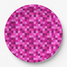 Party Pink Pixels Paper Plates, Party Plates