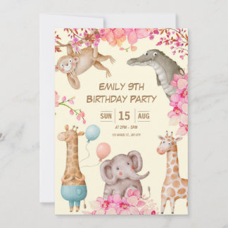 Party Pink Playful Animal Birthday Einladung