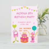 Party Pink Playful Animal Birthday Einladung (Stehend Vorderseite)