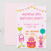 Party Pink Playful Animal Birthday Einladung (Vorne/Hinten)