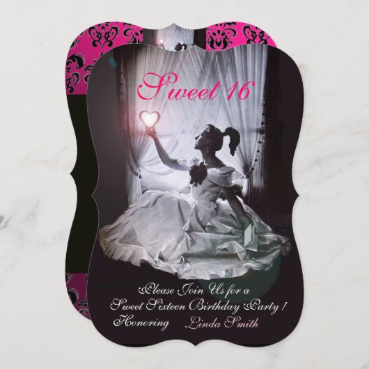 PARTY, PINK, SCHWARZ UND WEISS EINLADUNG (Vorne/Hinten)