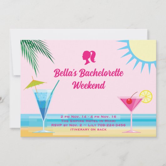 Party Pink Sommerzeit Beach Weekend Bachelorette Einladung (Vorderseite)