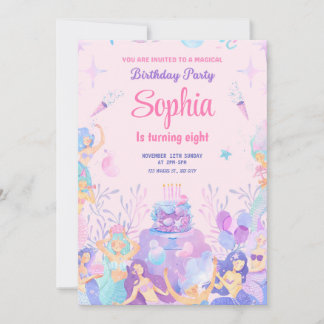 Party Pink Spielerische Meerjungfrau Einladung