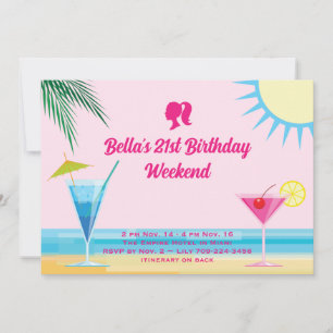 Party Pink Tropical Beach 21. Geburtstagswoche Einladung