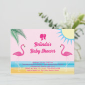 Party Pink Tropical Beach Baby Dusche Einladung (Stehend Vorderseite)