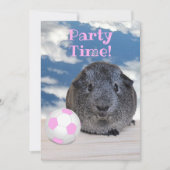 Party Pink White Soccer Ball Guinea Pig Einladung (Vorderseite)
