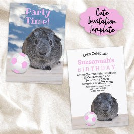 Party Pink White Soccer Ball Guinea Pig Einladung