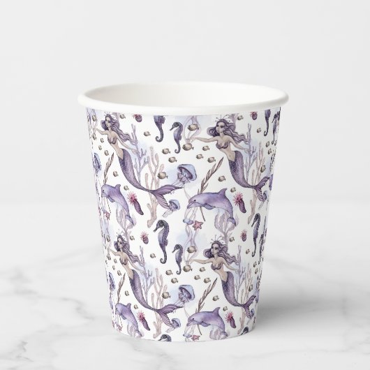 Party Pirate Aquarell Meerjungfrauen Delphine Pappbecher (Vorderseite)