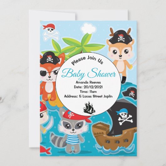 Party Pirate Einladung zur Kinderdusche (Vorderseite)