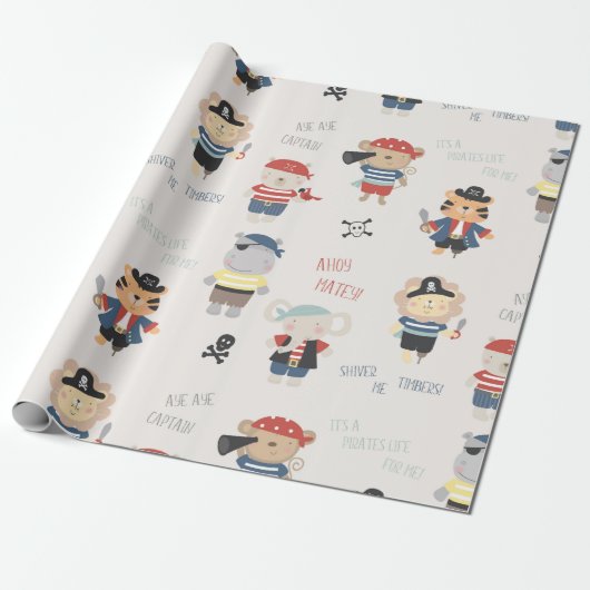 Party Piratenwrapping Paper für die Crew von Tiere Geschenkpapier (Ungerollt)