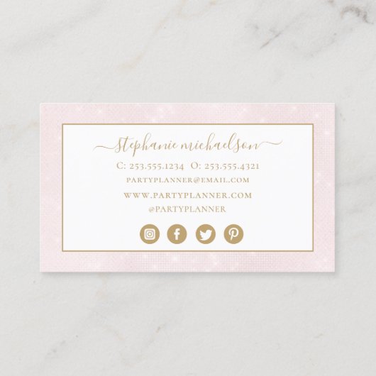 Party Plane Blush Pink Gold Glitzer Ballon Visitenkarte (Rückseite)