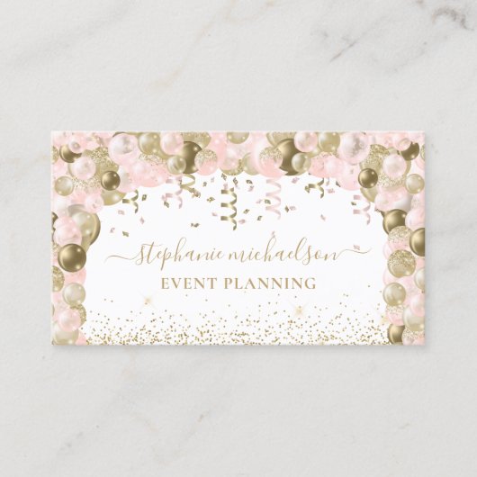 Party Plane Blush Pink Gold Glitzer Ballon Visitenkarte (Vorderseite)