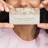 Party Plane Blush Pink Gold Glitzer Ballon Visitenkarte