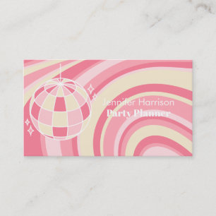 Party Planer Retro Groovy Wellen Disco Ball Rosa Visitenkarte