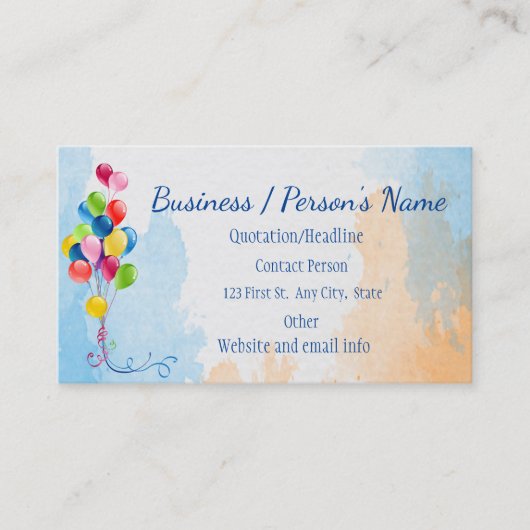Party Planer Spaß farbenfrohe Ballons Custom Busin Visitenkarte (Vorderseite)