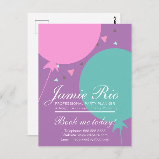 Party Planner Birthday Planung Ballon Confetti Postkarte (Vorne/Hinten)