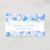 Party Planner Blue White Balloon QR-Code Visitenkarte (Vorderseite)