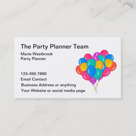 Party Planner Bunte Ballons Visitenkarte (Vorderseite)