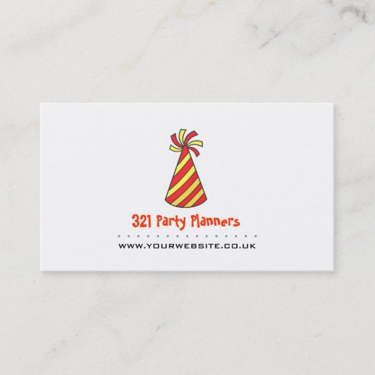 Party Planner Business Card (rot & gelb) Visitenkarte (Vorderseite)