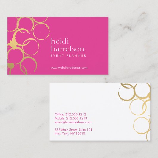Party-Planner für Goldweine Rosa Visitenkarte (Vorne/Hinten)