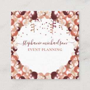Party Planner Rose Gold Glitzer Ballon Business C Quadratische Visitenkarte
