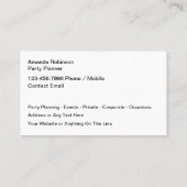 Party-Planung und Entertainment-Service Visitenkarte (Rückseite)