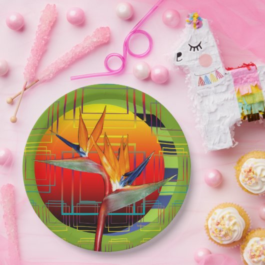 Party Plate Tropical Garden Bird of Paradise Pflan Pappteller (Party)