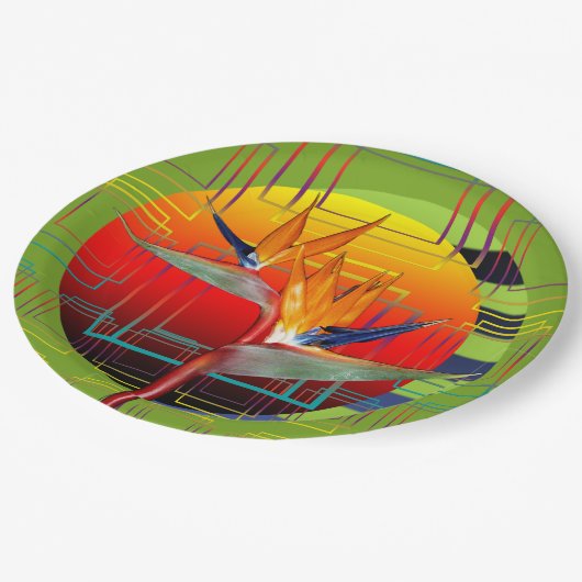Party Plate Tropical Garden Bird of Paradise Pflan Pappteller (Schrägansicht)