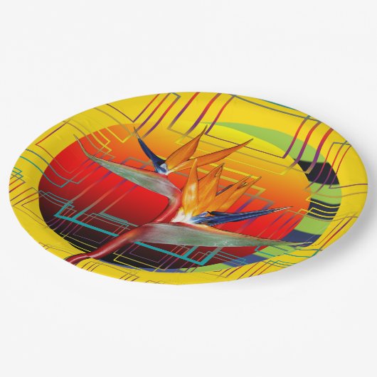Party Plate Tropical Garden Bird of Paradise Pflan Pappteller (Schrägansicht)