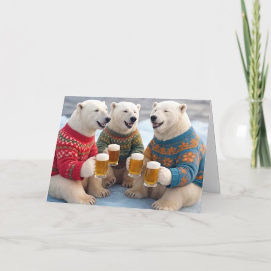 Party Polar Bears Wearing Christmas Ugly Sweaters Karte (Vorderseite)