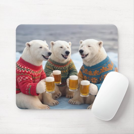 Party Polar Bears Wearing Christmas Ugly Sweaters Mousepad (Mit Mouse)
