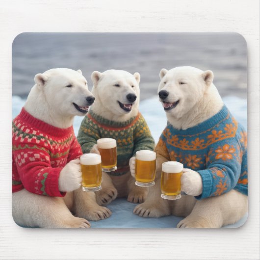 Party Polar Bears Wearing Christmas Ugly Sweaters Mousepad (Vorne)