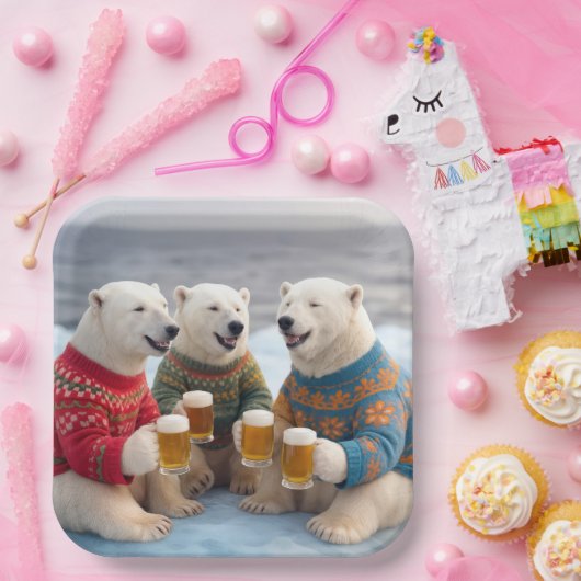 Party Polar Bears Wearing Christmas Ugly Sweaters Pappteller (Party)