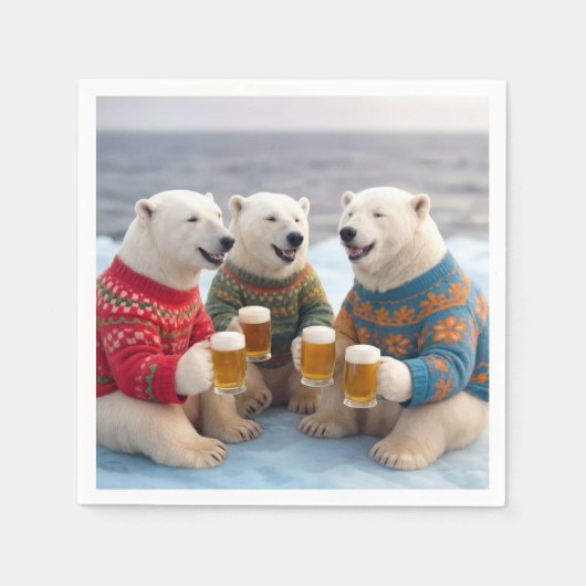 Party-Polarbären mit hässlichen Weihnachtspullover Serviette (Vorderseite)