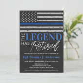 Party "Police Legend Retirement Thin Blue Line" Einladung (Stehend Vorderseite)