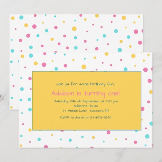 Party Polka Dot Einladung (Vorne/Hinten)