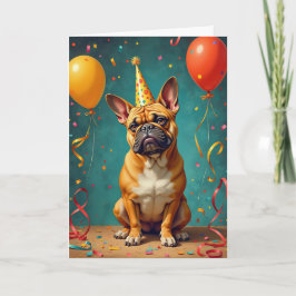 Party Pooch Birthday Card - Funny French Bulldog Feiertagskarte
