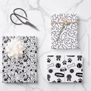 Party Pooch Schwarz und Weiß Geschenkpapier Set