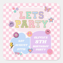 Party Preppy Varsity Patch Geburtstagsparty Quadratischer Aufkleber