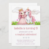 Party Princess and Unicorn Einladung (Vorne/Hinten)