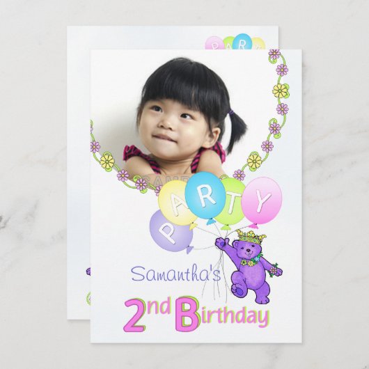 Party Princess Bear Custom Foto Einladung (Vorne/Hinten)