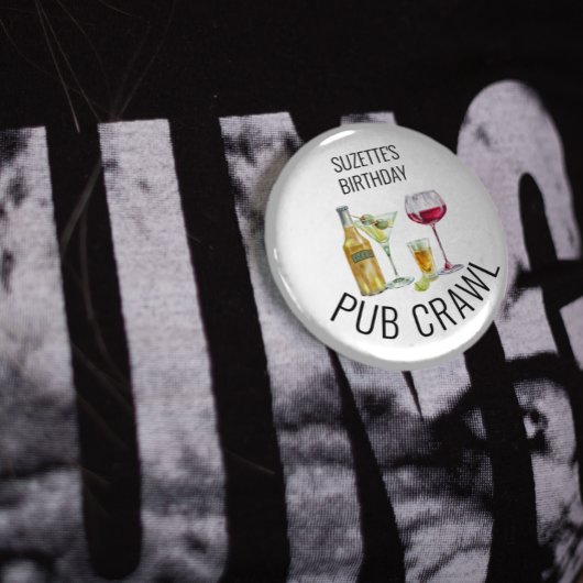 Party Pub Crawl Bier Wein Alkohol Geburtstag Button