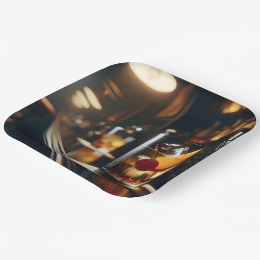 Party-Pub mit altmodischem Getränk Pappteller (Gewinkelt)